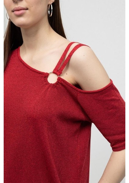 Kadın Kısa Kol Sim Garnili Triko Bluz Kırmızı B7020 modelleri