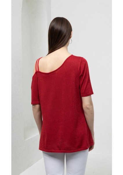 Kadın Kısa Kol Sim Garnili Triko Bluz Kırmızı B7020 fırsatları
