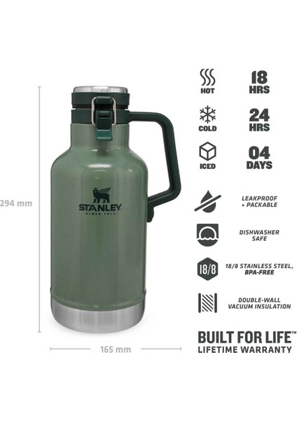 Termos The Easy-Pour Growler 1.9L / 64oz Hammertone Green