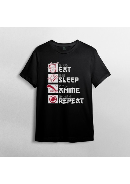 Eat Sleep Anime Repeat %100 Pamuklu Bisiklet Yaka T-Shirt Model 1 fiyatları