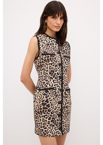 Şerit Detaylı Kolsuz Elbise Leopar Kahve 12443375003