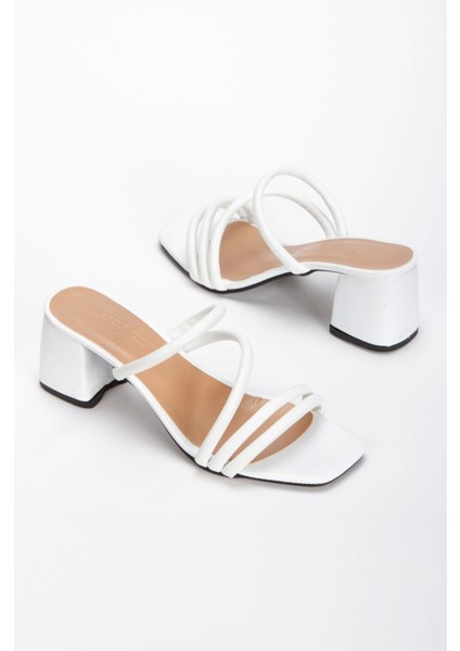 Kadın Kalın Topuklu Terlik Beyaz modelleri
