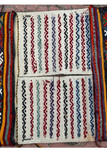 56 x 147 cm Özel Vintage El Dokuma Heybe Kilim, Renkli Harika Desenli, Antik Anadolu Yün Heybe Halı, Dekoratif modelleri