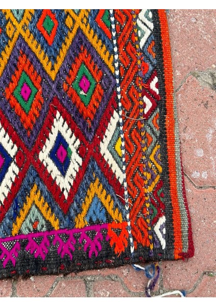 56 x 147 cm Özel Vintage El Dokuma Heybe Kilim, Renkli Harika Desenli, Antik Anadolu Yün Heybe Halı, Dekoratif fırsatları