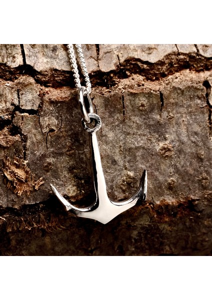 Gümüş Çapa Kolye 925 Ayar Gümüş Parlak Çapa Figürlü Erkek Kolye