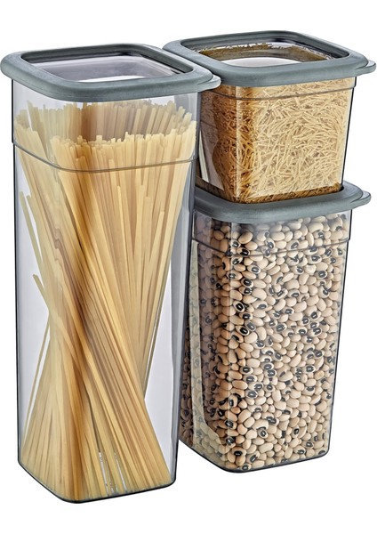 2'li Set Skali Kare Saklama Kabı Antrasit (2'şer Adet 740 Ml, 1440 Ml, 2350 Ml)