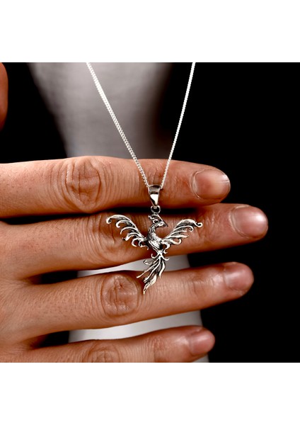 Gümüş Anka Kuşu Kolye 925 Ayar Gümüş Zümrüdüanka Kuşu Unisex Kolye Anka Kuşu Figürlü Kolye