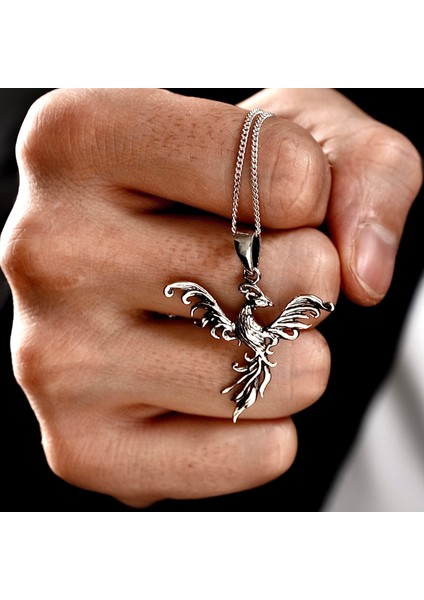 Gümüş Anka Kuşu Kolye 925 Ayar Gümüş Zümrüdüanka Kuşu Unisex Kolye Anka Kuşu Figürlü Kolye