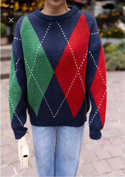 Baklava Desen Oversize Triko Kazak