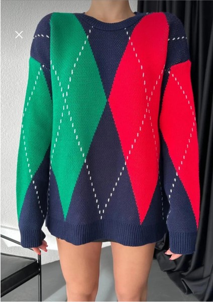 Baklava Desen Oversize Triko Kazak