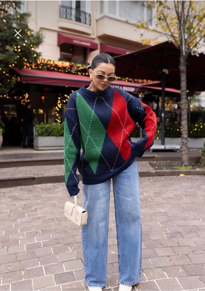 Baklava Desen Oversize Triko Kazak