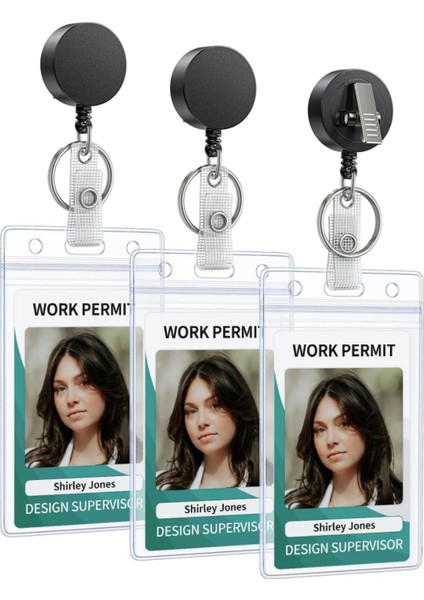 3’lü Yaka Kartı ve Yoyo Seti Geri Çekilebilir , Su Geçirmez Şeffaf Kimlik Koruyucu Yaka Kartı Askısı