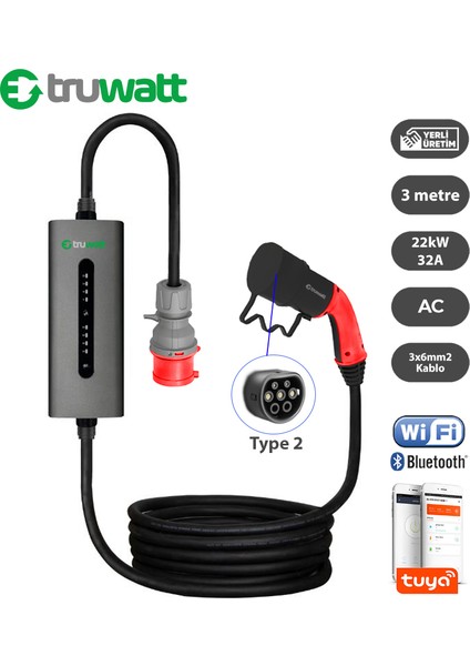 ZTA503 Taşınabilir Elektrikli Araç Şarj Cihazı Alüminyum Kasa 32A/22KW/380V (3 Metre)