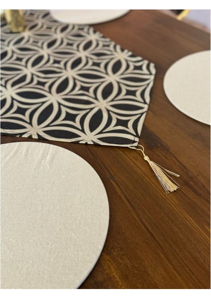 Desenli Runner Masa Örtüsü Amerikan Servisi Supla Set 6131