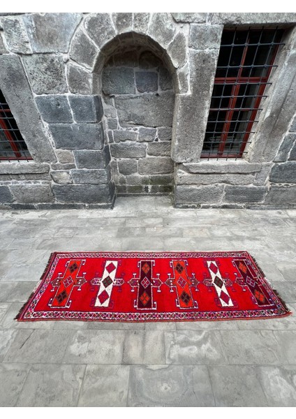104 x 334 cm Osmanlı Tarzı El Dokuma Kilim, Geometrik Desenli Renkli Yolluk, Yıkanabilir Kırmızı Nostaljik Yolluk fiyatları