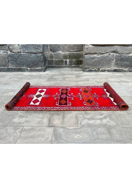 104 x 334 cm Osmanlı Tarzı El Dokuma Kilim, Geometrik Desenli Renkli Yolluk, Yıkanabilir Kırmızı Nostaljik Yolluk modelleri