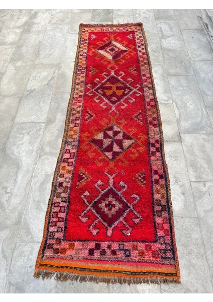 86 x 281 cm Uzun Yolluk, El Dokuma Nadir Desenli Vintage Kilim, Harika Ev & Ofis Dekoru