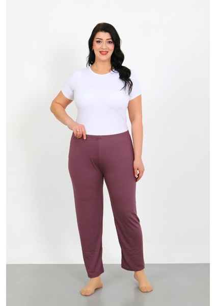 Kadın Büyük Beden Mürdüm Tek Alt Pijama 27555