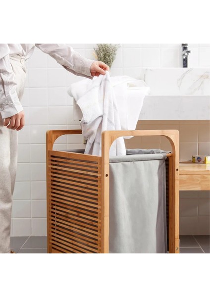 Bambu Kirli Sepetli Banyo Düzenleyici Çamaşır Sepeti JW-20290