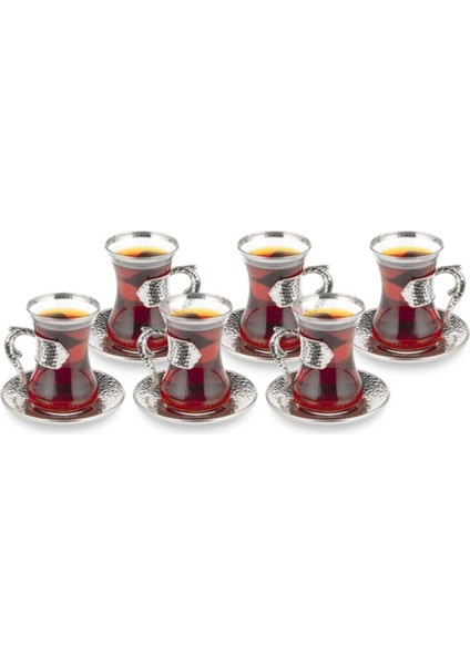 Damla 6 Kişilik 12 Parça Gümüş Renk Çay Bardağı Sunum Seti