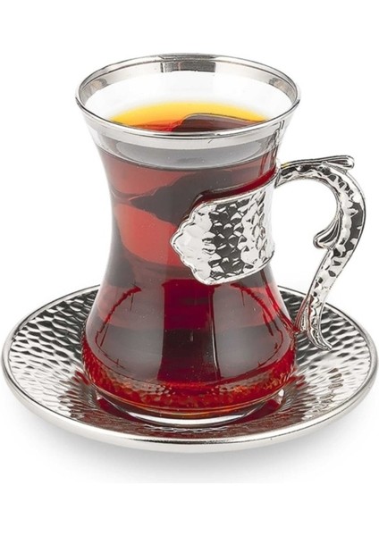 Damla 6 Kişilik 12 Parça Gümüş Renk Çay Bardağı Sunum Seti