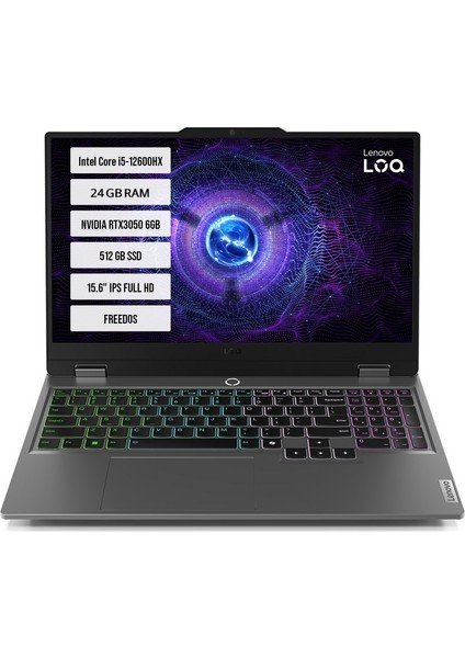 Loq 15IAX9 83GS00PDTR-05 Intel Core I5-12600HX 24GB 512GB SSD RTX3050-6GB 15.6" IPS Freedos Taşınabilir Bilgisayar