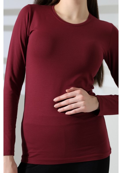 Uzun Kol Bisiklet Yaka Penye Kompakt Body 19646 Bordo fiyatları