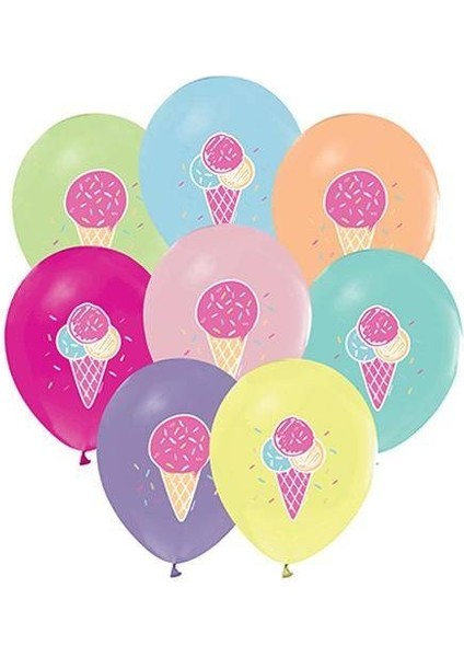Dondurma Baskılı Balon 8 Adet