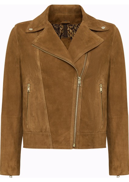 Alba Kadın Camel Biker Süet Deri Ceket 24WGD528210