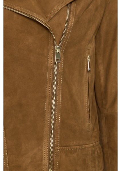 Alba Kadın Camel Biker Süet Deri Ceket 24WGD528210