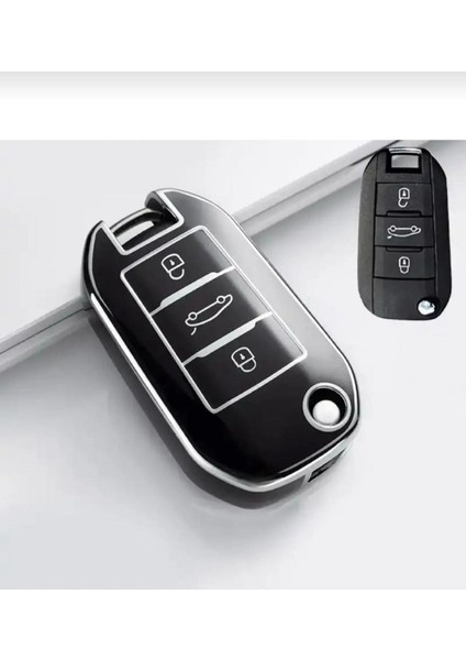 Peugeot 301 308 208 508 2008 3008 Citroen C3 C4 Opel Combo Nano Sustalı Anahtar Kılıfı Siyah Gümüş