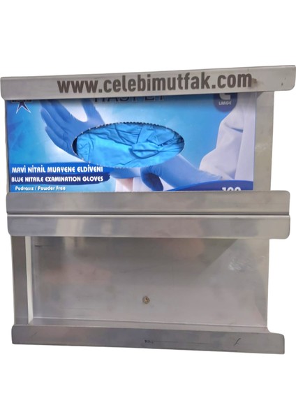 Paslanmaz Eldiven Kutusu -Dispenser Duvara Monte Eldivenlik 2'li