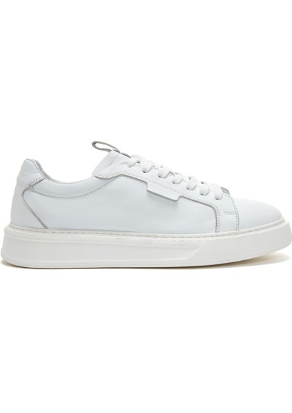 Erkek Beyaz Bağcıklı Deri Sneaker 25SFD610418