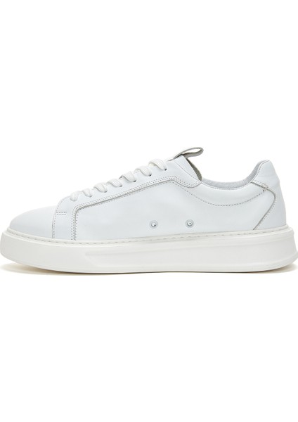 Erkek Beyaz Bağcıklı Deri Sneaker 25SFD610418