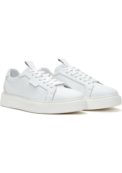 Erkek Beyaz Bağcıklı Deri Sneaker 25SFD610418