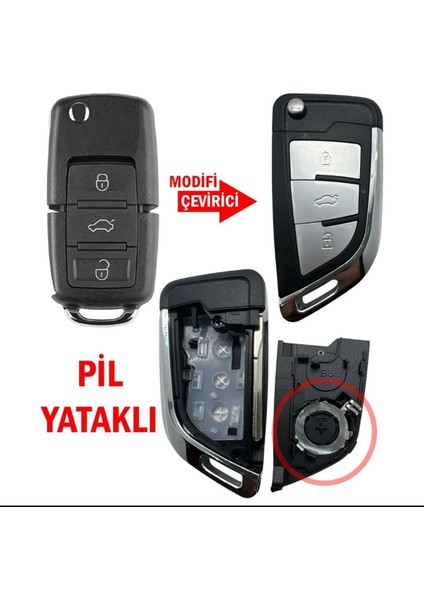 Volkswagen Vw Golf Polo Jetta Bora Passat Transporter 3 Tuşlu Dönüşüm Çevirici Anahtar Kumanda Kabı