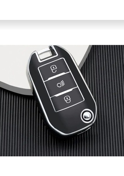 Peugeot 3008 208 308 Rifter Citroen C4 Opel Combo Sustalı Farlı Nano Anahtar Kılıfı Siyah Gümüş Renk