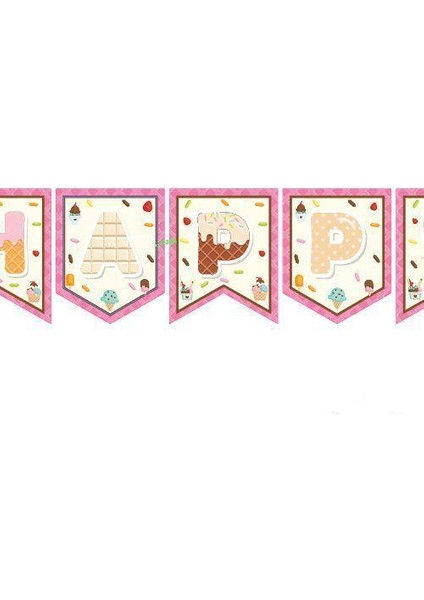 Dondurma Temalı Happy Birthday Yazısı 190 cm