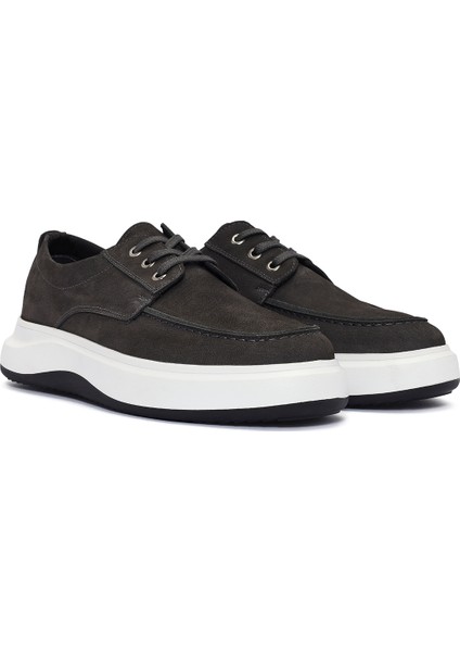Erkek Gri Bağcıklı Nubuk Deri Casual Loafer 25SFD6603V3