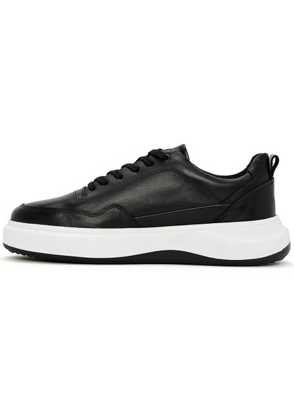 Erkek Siyah Bağcıklı Deri Sneaker 25SFD660618
