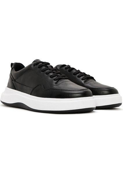 Erkek Siyah Bağcıklı Deri Sneaker 25SFD660618