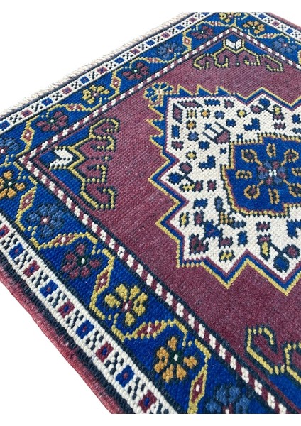 El Dokuma Eskitme Küçük Taşpınar Halısı 57X57 Mor Vintage Halı modelleri
