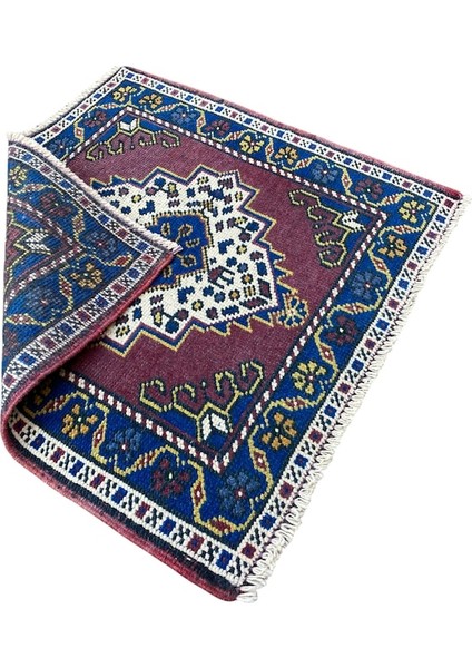El Dokuma Eskitme Küçük Taşpınar Halısı 57X57 Mor Vintage Halı fırsatları