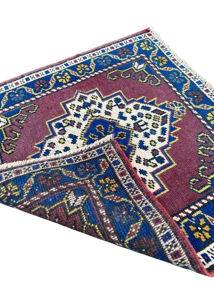 El Dokuma Eskitme Küçük Taşpınar Halısı 57X57 Mor Vintage Halı indirimleri