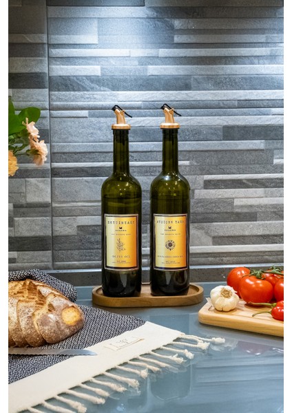 Ahşap Stantlı Amber Gold 2'li 750 ml Zeytinyağı Sıvıyağ Şişesi indirimleri
