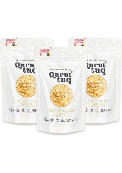 3'lü Paket Dondurularak Kurutulmuş Çıtır Ananas Cipsi 20 Gr Şeker İlavesiz