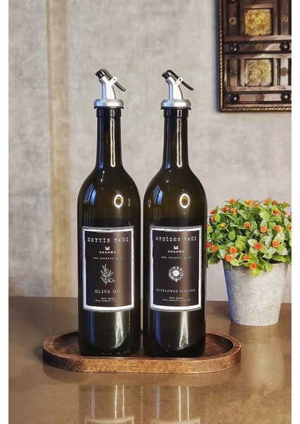Ahşap Stantlı Amber 2'li 750 ml Zeytinyağı Sıvıyağ Şişesi Yağdanlık Yağlık 750ML Standlı 750SSBLIS