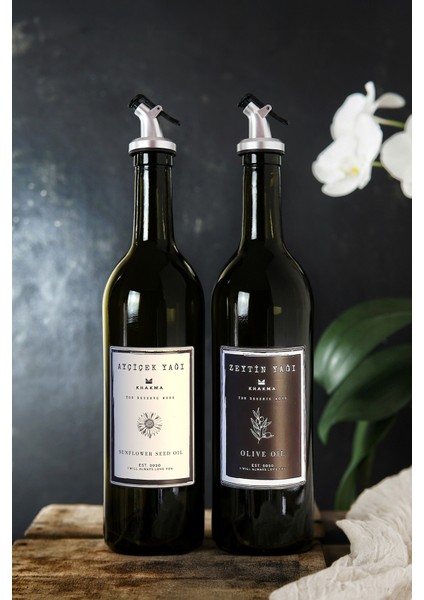 Amber 2'li 750 ml. Zeytinyağı Sıvıyağ Şişesi Yağdanlık Yağlık Stantsız 750-SB-BZ