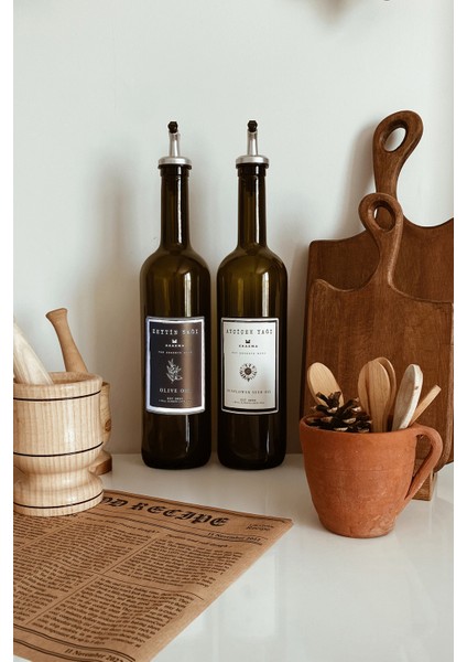 Amber 2'li 750 ml. Zeytinyağı Sıvıyağ Şişesi Yağdanlık Yağlık Stantsız 750-SB-BZ