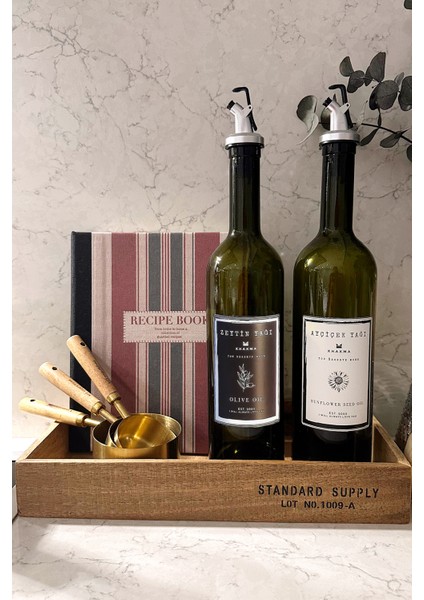 Amber 2'li 750 ml. Zeytinyağı Sıvıyağ Şişesi Yağdanlık Yağlık Stantsız 750-SB-BZ